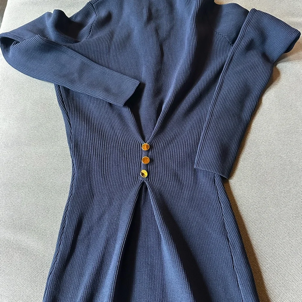 NWT Meshki Navy Abbey Buttoned Knit Midi Dress - Picture 9 of 9